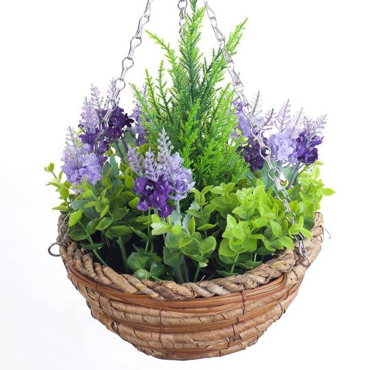 Best Artificial Two Tone Purple Lavender Display in 10 inch Round Woven Decorative Basket