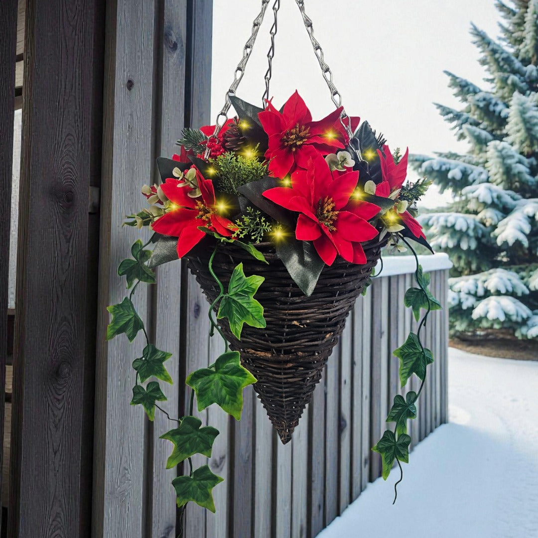 hanging plant christmas Best Artificial 10 inch Pre Lit Poinsettia Cone Hanging Christmas Bask
