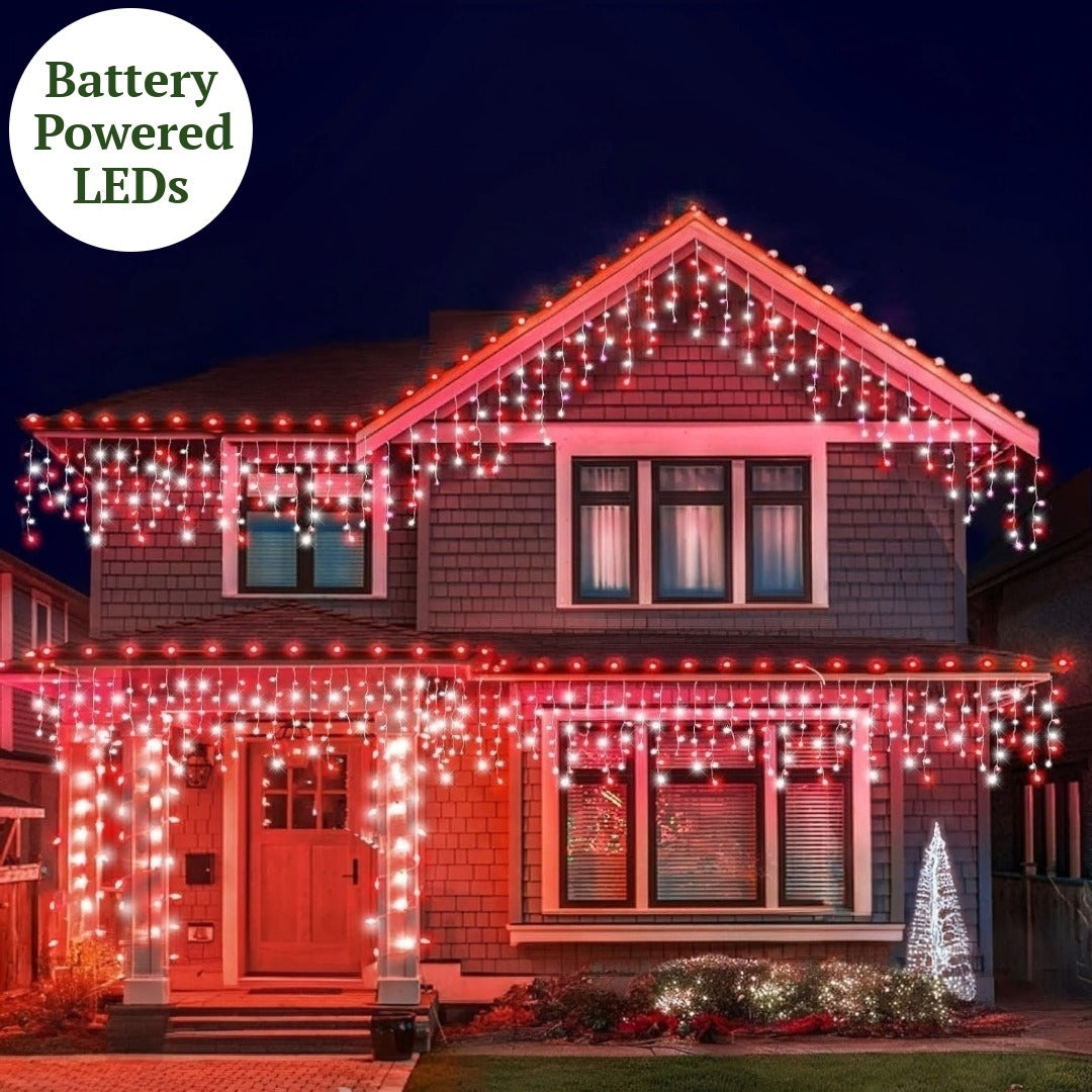 Best Artificial 2.5m Red & Bright White Battery Powered Icicle LED Lights