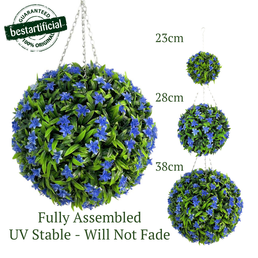 Best Artificial Blue Lily Hanging Basket Flower Topiary Ball - Suitable for Outdoor Use - Weather & Fade Resistant
