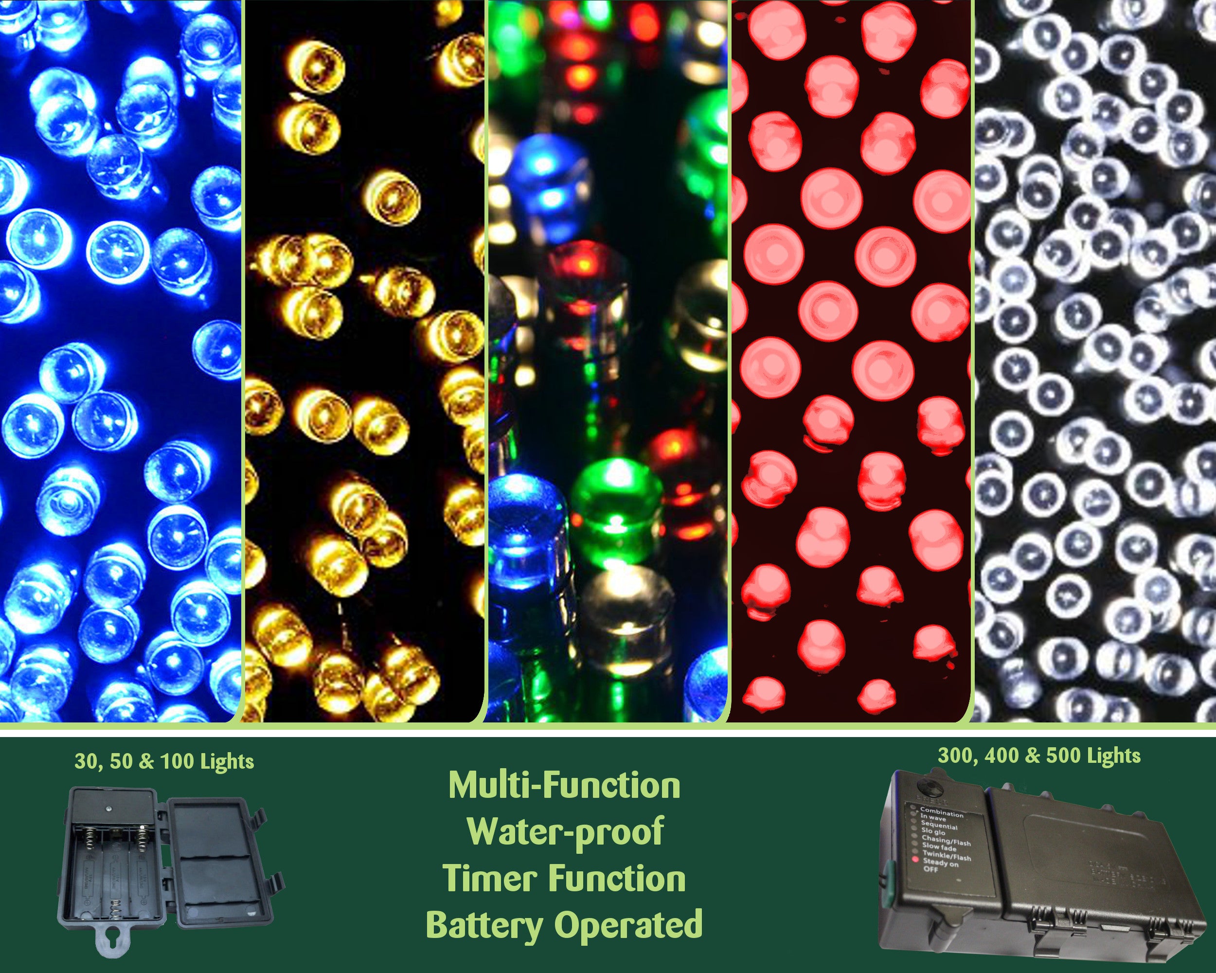 LED Outdoor Waterproof Battery 8 Multi-Function String Fairy Lights ...
