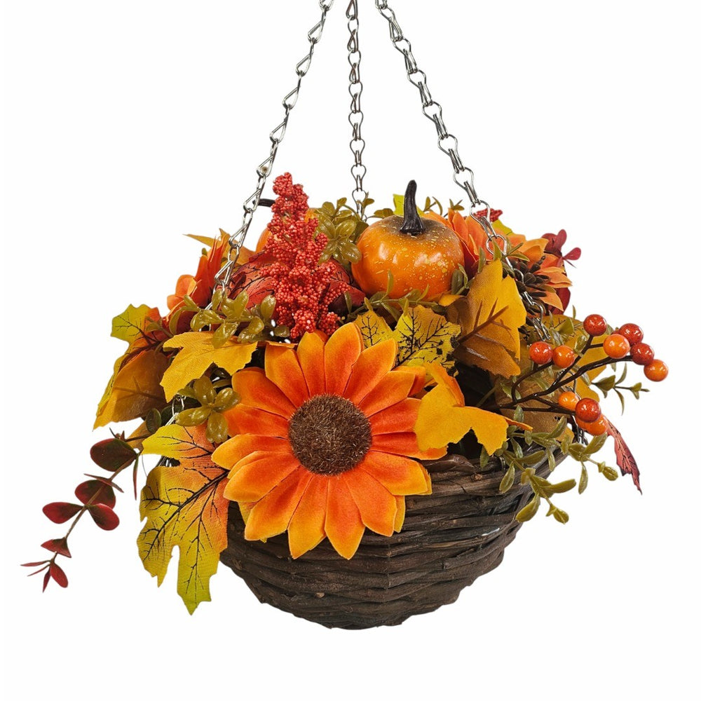 Best Artificial 14 Inch Autumn Halloween Hanging Basket Fall Harvest