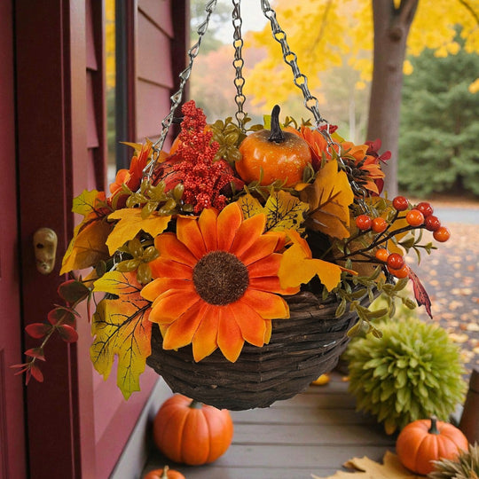 Best Artificial 45cm Autumn Halloween Hanging Basket Fall Harvest
