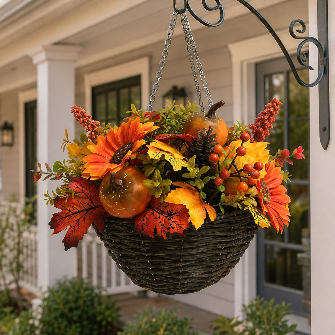 Best Artificial 14 Inch Autumn Halloween Hanging Basket Fall Harvest - lifestyle display