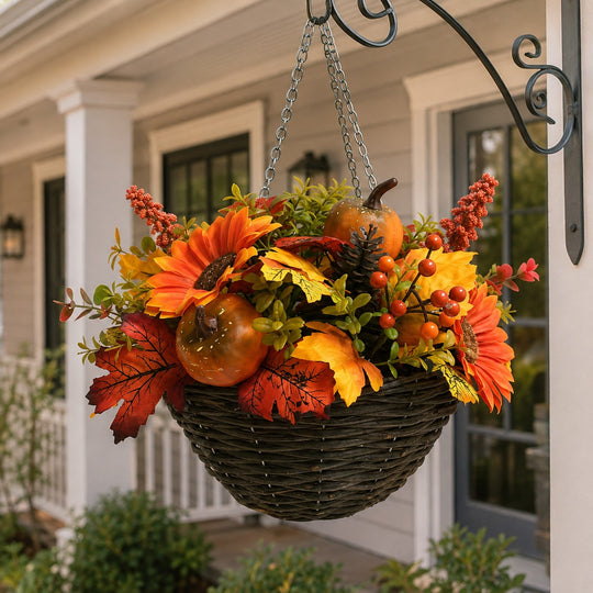 Best Artificial 14 Inch Autumn Halloween Hanging Basket Fall Harvest - lifestyle display