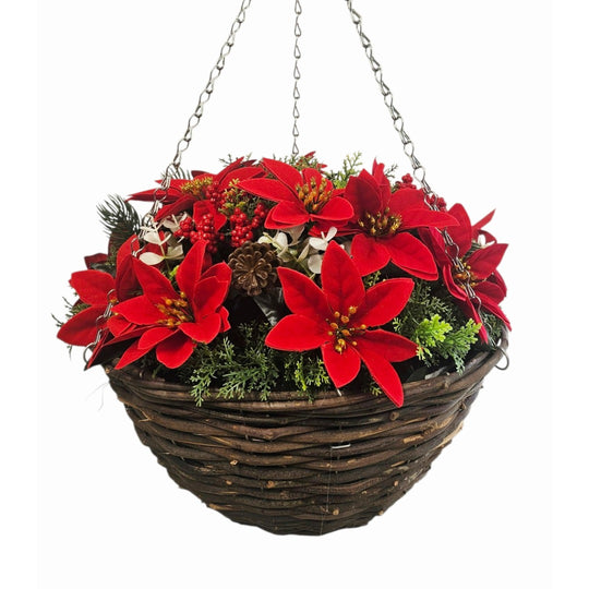 Best Artificial 14 inch Christmas Poinsettia Round Hanging Basket