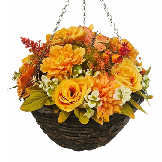 Best Artificial 14 Inch Autumn Flower Hanging Basket Halloween Fall Harvest