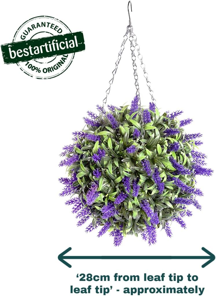 Pair Of Best Artificial 28cm Lavender Topiary Balls - Suitable for Outdoor Use - Weather Resistant - UV Fade Resistant (Purple)