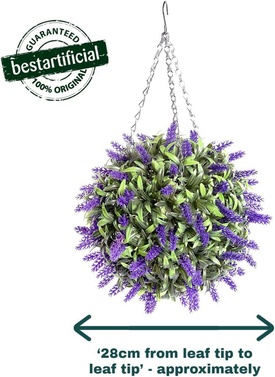 Pair Of Best Artificial 28cm Lavender Topiary Balls - Suitable for Outdoor Use - Weather Resistant - UV Fade Resistant (Purple)