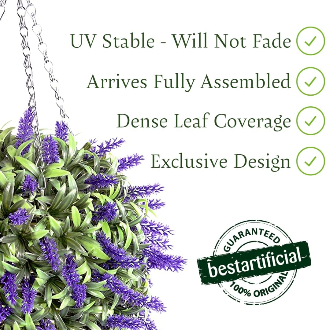 Pair Of Best Artificial 28cm Lavender Topiary Balls - Suitable for Outdoor Use - Weather Resistant - UV Fade Resistant (Purple)