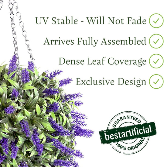 Pair Of Best Artificial 28cm Lavender Topiary Balls - Suitable for Outdoor Use - Weather Resistant - UV Fade Resistant (Purple)