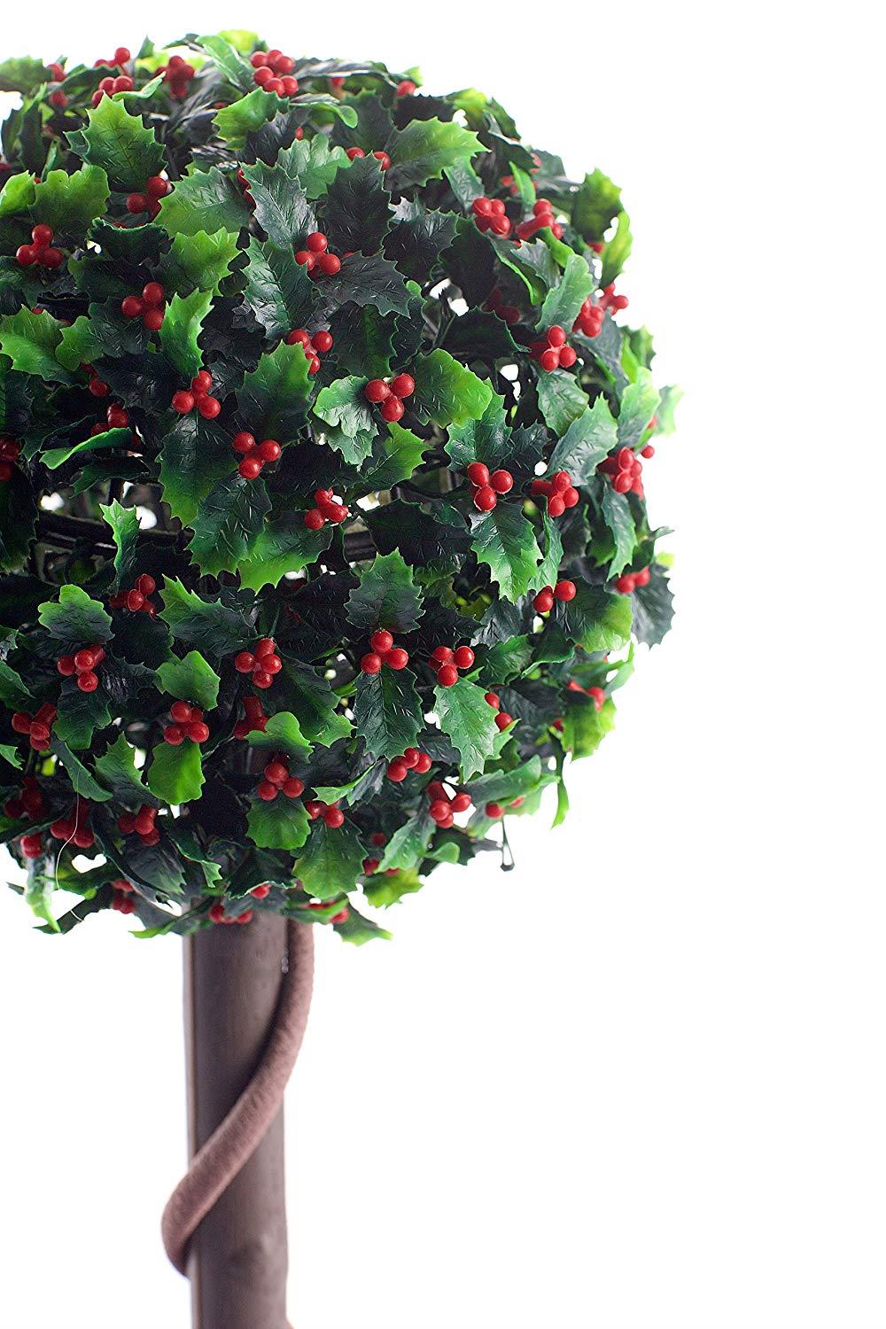 Best Artificial 2ft - 60cm Holly Ball Topiary Tree - Optional Lights