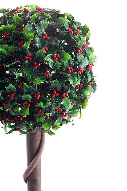 Best Artificial 2ft - 60cm Holly Ball Topiary Tree - Optional Lights