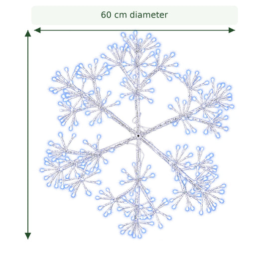 60cm Silver Wrapped Christmas Snowflake Light with 300 Bright White LEDs Suitable for Outdoor use