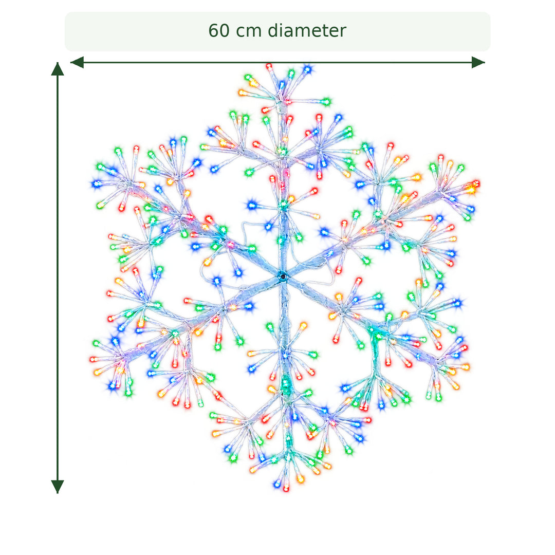 60cm Multi Coloured Christmas Starburst Snowflake Light with 300 LEDs Suitable for Outdoor use