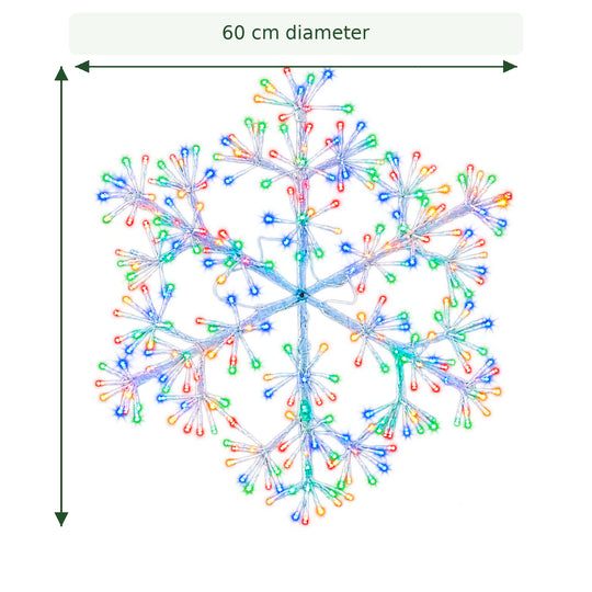 60cm Multi Coloured Christmas Starburst Snowflake Light with 300 LEDs Suitable for Outdoor use