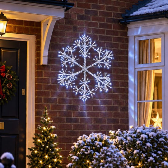 60cm Silver Wrapped Christmas Snowflake Light with 300 Bright White LEDs Suitable for Outdoor use