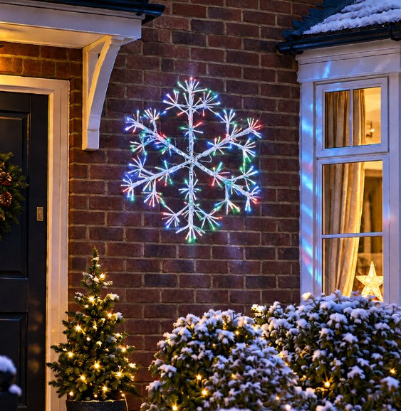 Best Artificial 60cm Wrapped Christmas Snowflake Light with 300 Multi-Coloured LEDs Suitable for Indoors and Weather Resistant for Outdoor use