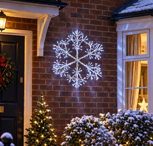 Best Artificial 60cm Silver Wrapped Christmas Snowflake Light with 300 Bright White LEDs Suitable for Indoors and Weather Resistant for Outdoor use