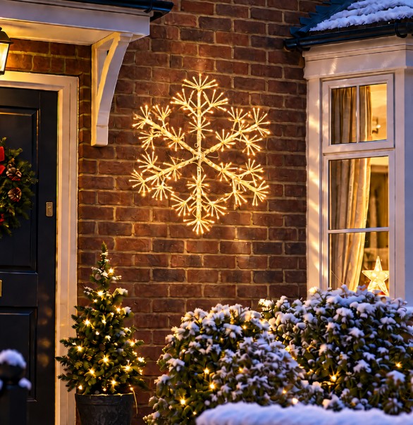 Best Artificial 60cm Gold Wrapped Christmas Snowflake Light – 300 Warm White LEDs for Indoor and Outdoor use