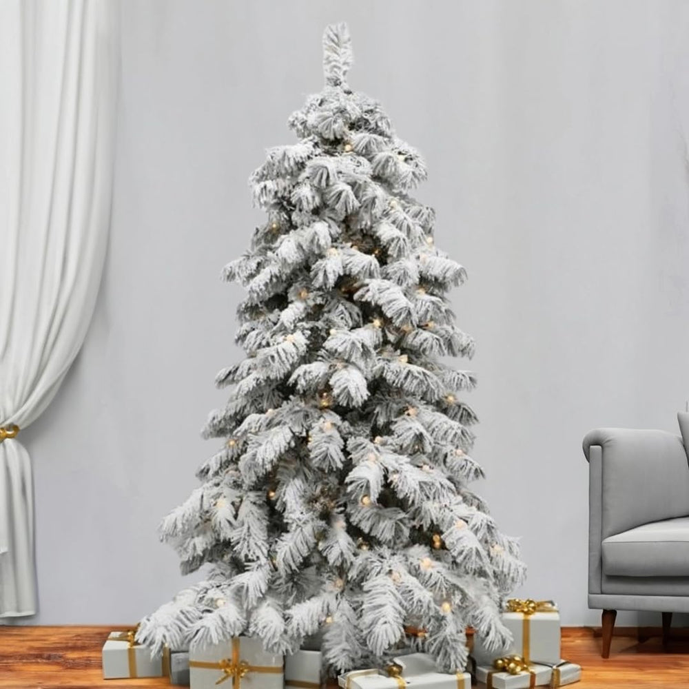 Best Artificial Pre Lit Pearl LED Heavy Snow Flocked Arbol Christmas Tree With Extra Large Downward Sweeping Hinged Branches