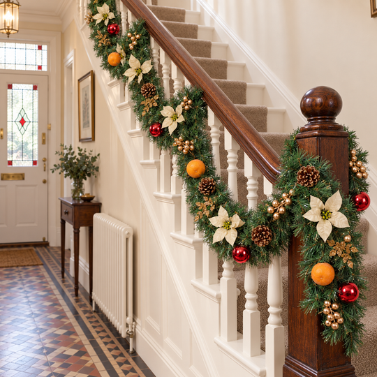 Best Artificial Christmas 6ft-9ft-12ft Copper, Bronze & Gold Decorated Christmas Garland With Gold Dusted Acorns - Optional Lights - front view