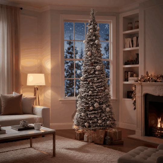 6ft frosted pop-up tree demonstrating separately selected warm white and multicoloured lights; not an automatic alternating sequence