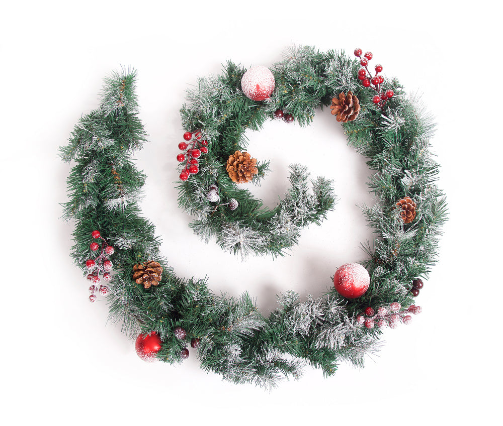 Best Artificial Christmas 6ft-9ft-12ft Frosted Red Garland - Optional Lights - material detail