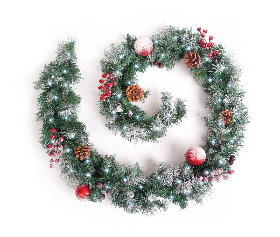 Best Artificial Christmas 6ft-9ft-12ft Frosted Red Garland - Optional Lights