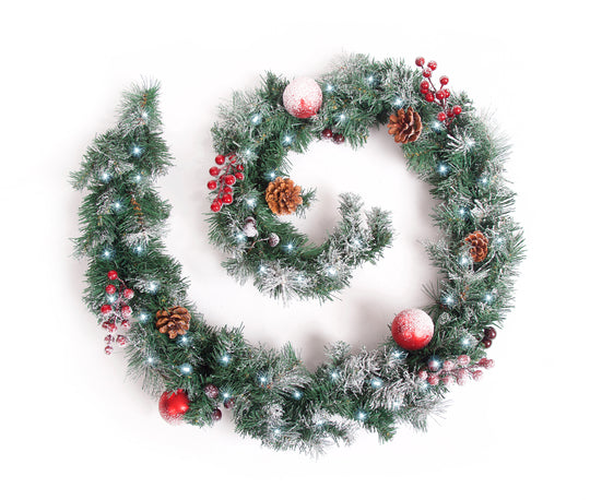 Best Artificial Christmas 6ft-9ft-12ft Frosted Red Garland - Optional Lights