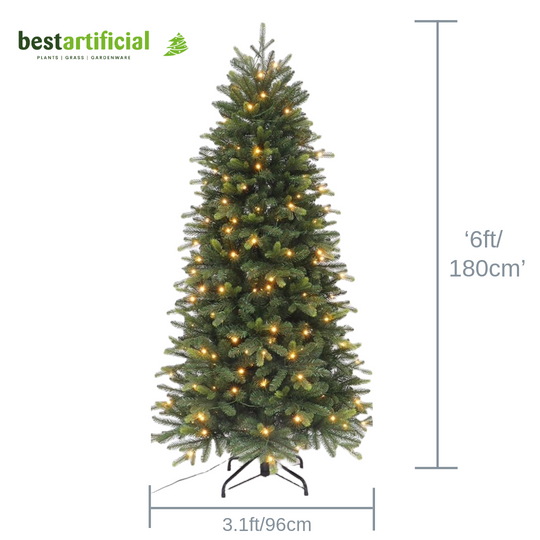 Best Artificial Balsam Fir Pre Lit Christmas Tree With Real Feel PE Tips, Hinged With LED Lights