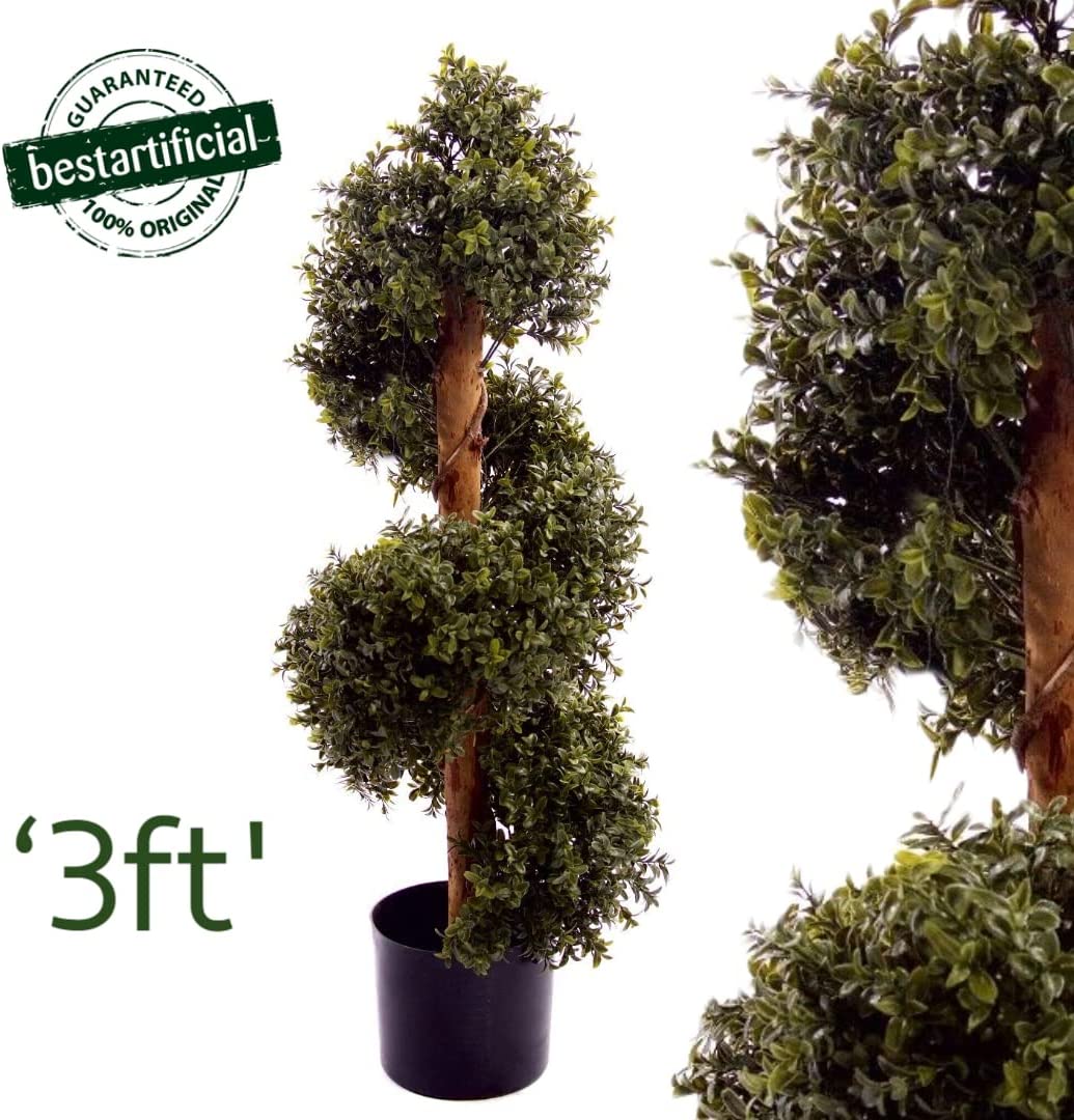 Natural Look 3ft Boxwood Topiary Spiral Tree UV Fade Protected