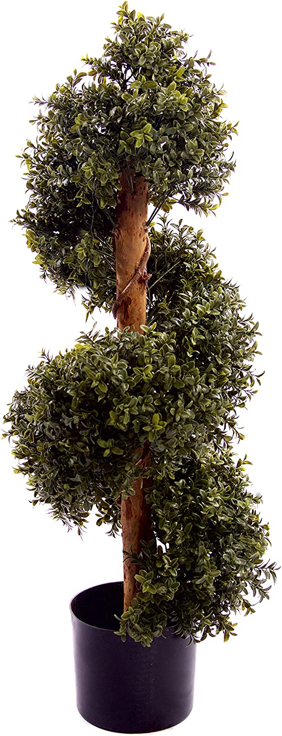 Natural Look 3ft Boxwood Topiary Spiral Tree UV Fade Protected - front view