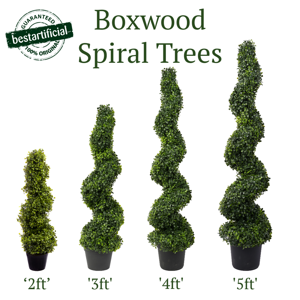 Best Artificial Boxwood Spiral Topiary Tree - front view