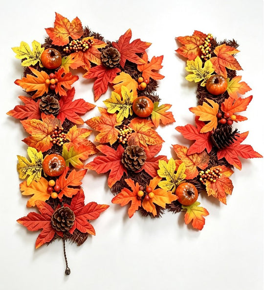 Best Artificial 6ft Autumn Garland with Vibrant Maple Leaves, Pumpkins & Acorns for Seasonal Décor