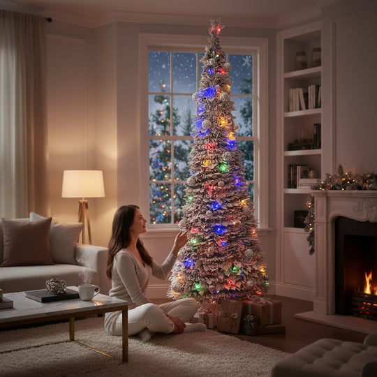 Best Artificial 6ft Multi Colour Snow Flocked Frosted Pop-up Pre-Decorated Pre-Lit Christmas Tree