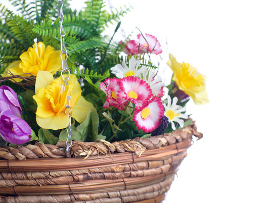 Best Artificial Mixed Daffodil, Daisy and Tulip Flower Display in 14 inch Hanging Basket (Suitable for Outdoor, Indoor Use)