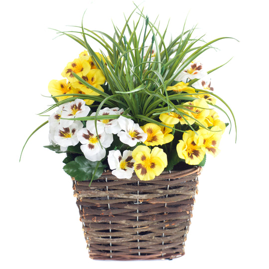 Pansy Display in 44cm Square Wicker Planter Pot - Suitable For Indoor, Outdoor Use