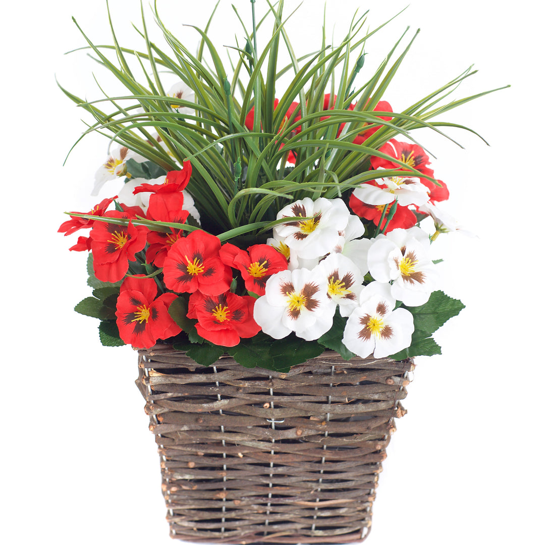 Pansy Display in 44cm Square Wicker Planter Pot - Suitable For Indoor, Outdoor Use