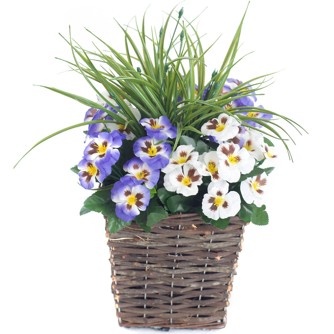 Pansy Display in 44cm Square Wicker Planter Pot - Suitable For Indoor, Outdoor Use
