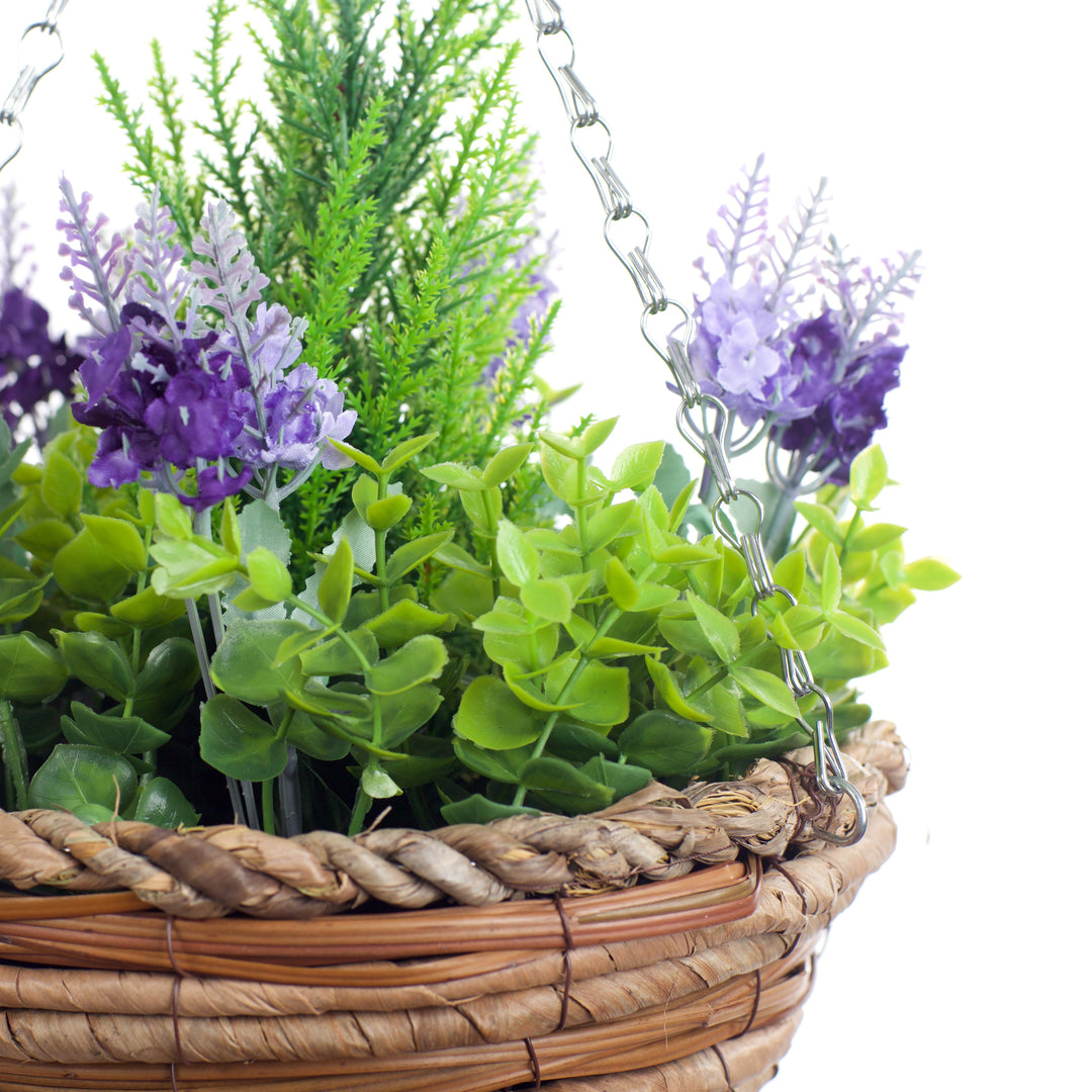 Best Artificial Two Tone Purple Lavender Display in 10 inch Round Woven Decorative Basket