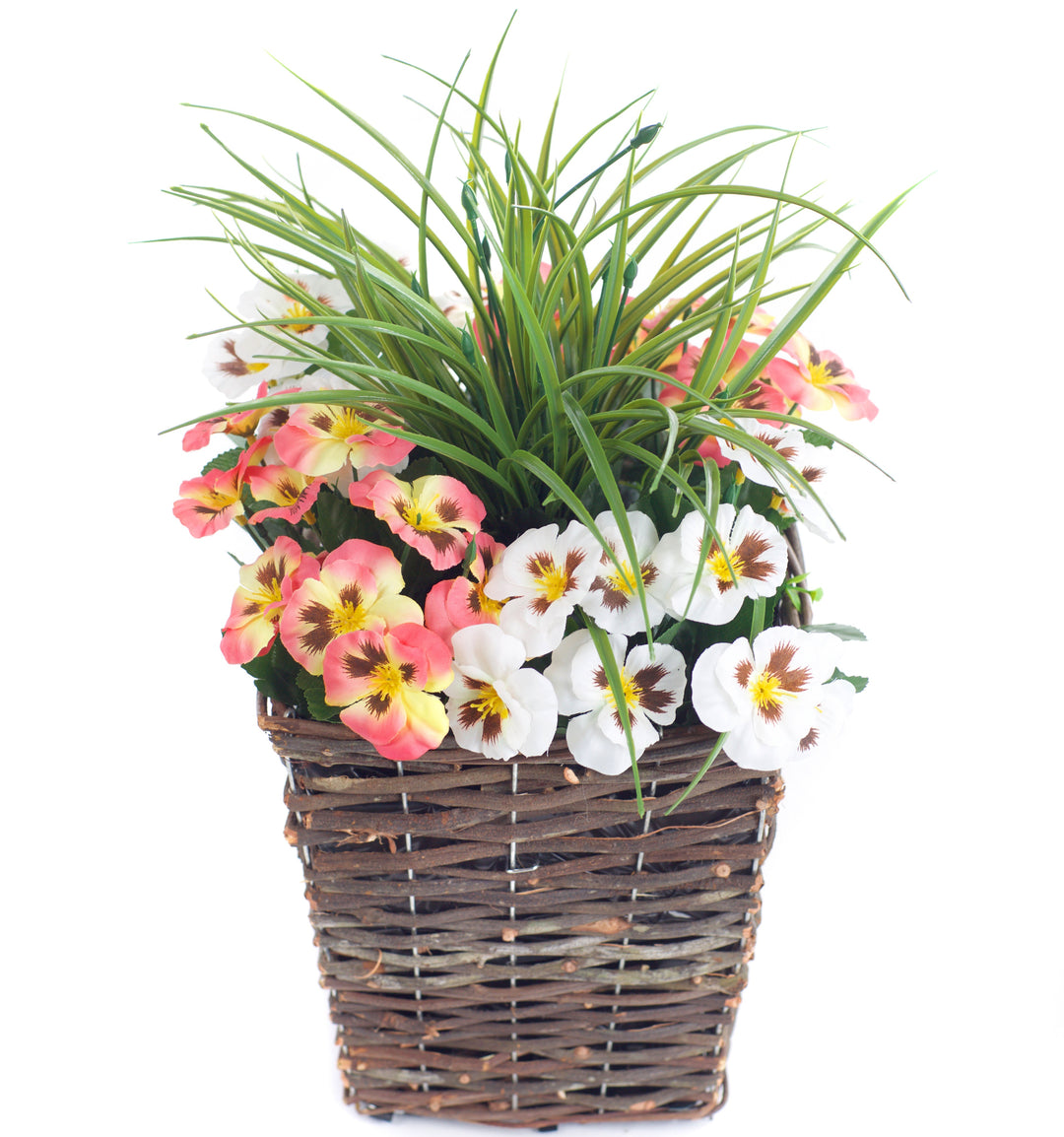 Pansy Display in 44cm Square Wicker Planter Pot - Suitable For Indoor, Outdoor Use