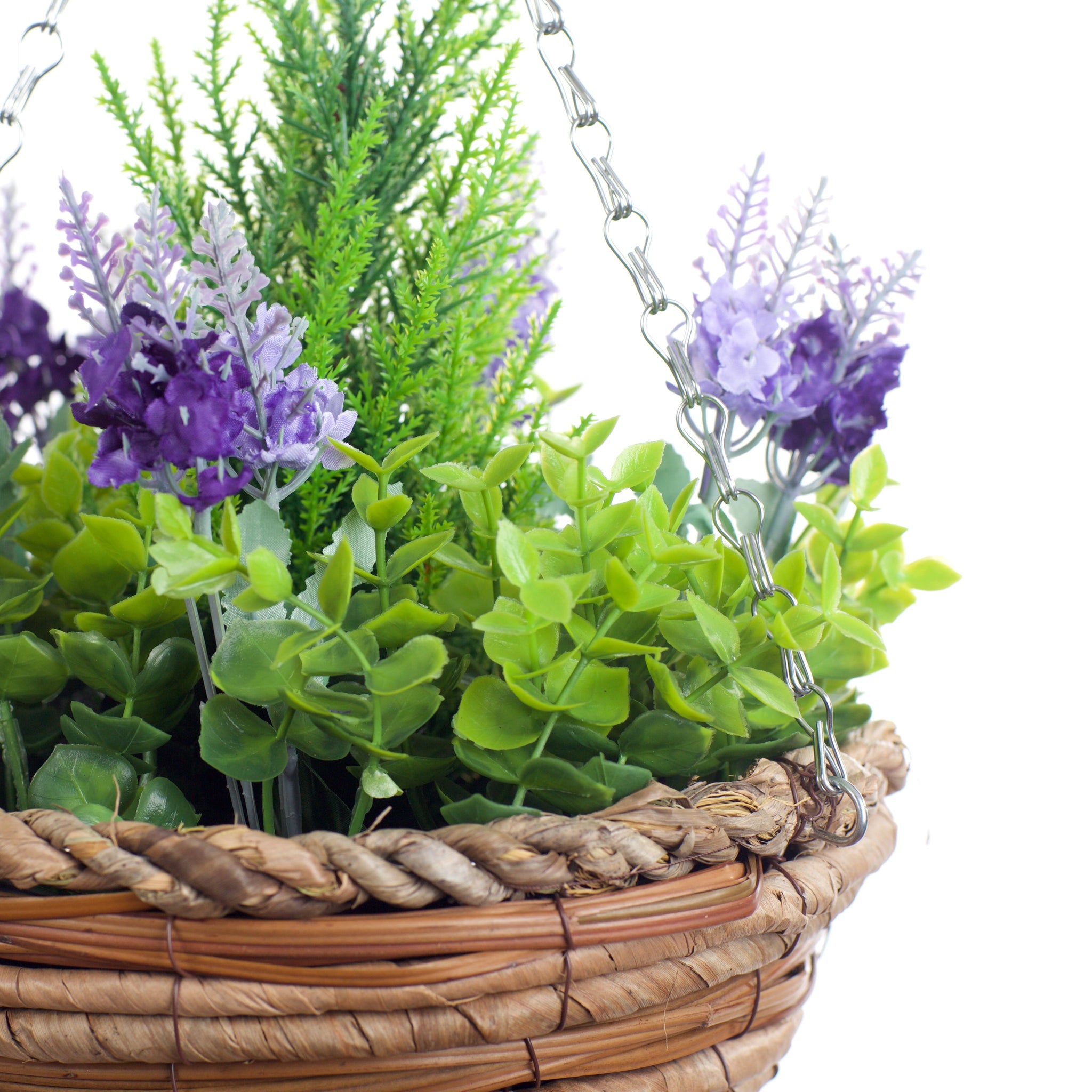 Best Artificial Two Tone Purple Lavender Display in 10 inch Round Woven Decorative Basket