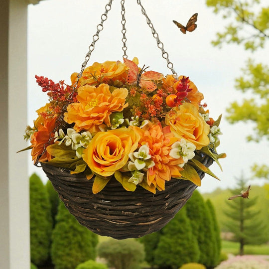 Best Artificial 14 Inch Autumn Flower Hanging Basket Halloween Fall Harvest