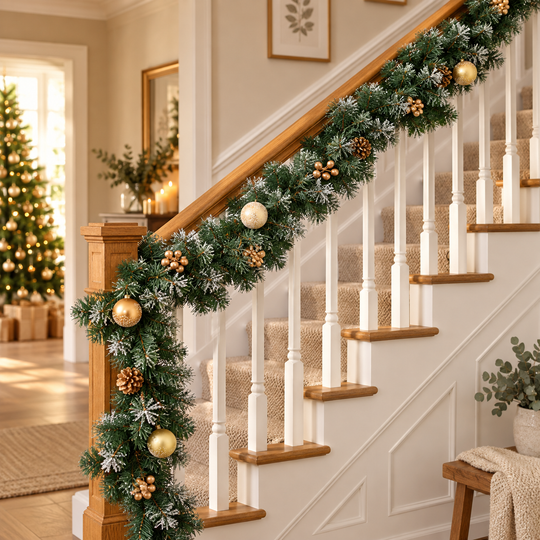 6ft - 9ft or 12ft Frosted Gold Christmas Garland - Optional Lights - front view