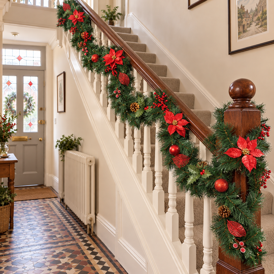 Best Artificial Christmas 6ft-9ft-12ft Red Decorated Garland - Optional Lights - front view