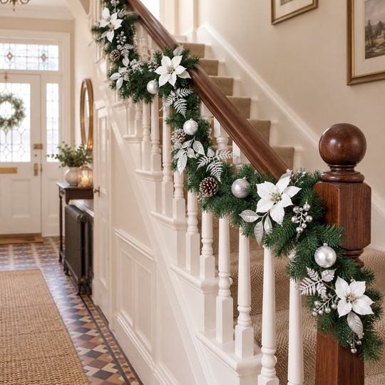 6ft - 9ft or 12ft White/Silver Christmas Garland - Optional Lights - front view