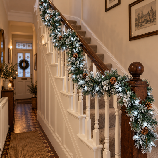 Best Artificial 6ft-9ft-12ft Frosted Luxury Christmas Garland with Pine Cones - Optional Lights - front view