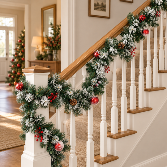 Best Artificial Christmas 6ft-9ft-12ft Frosted Red Garland - Optional Lights - front view