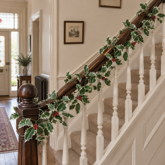 Best Artificial 7ft Christmas Holly Ivy Garland String with Berries - front view